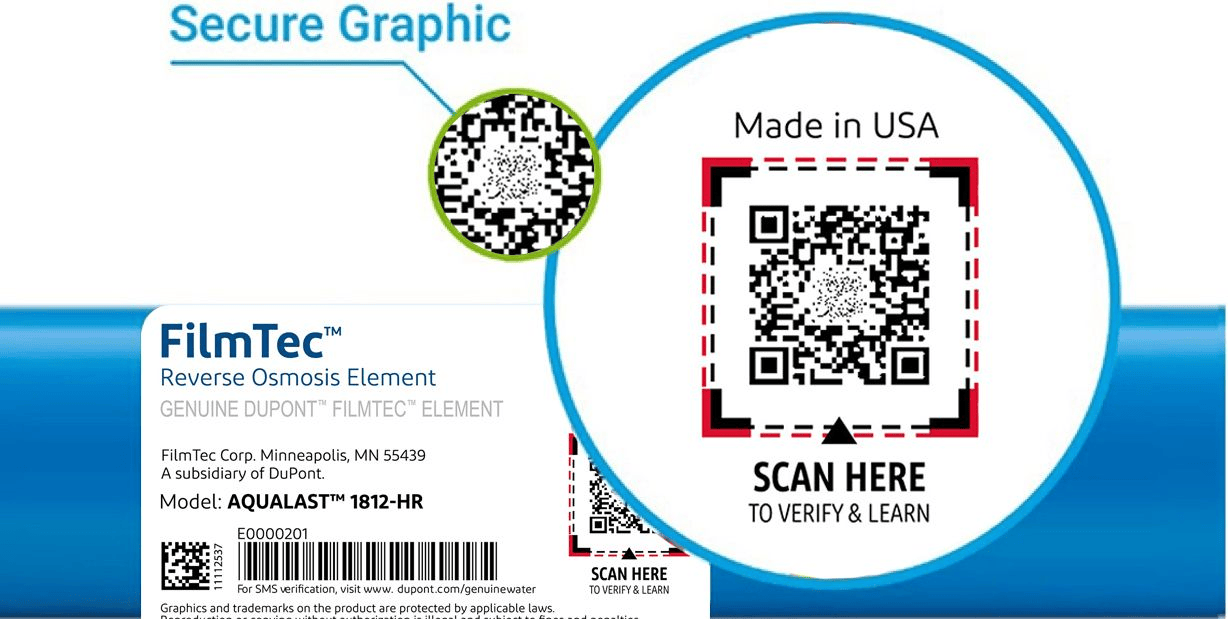 Secure QR label for genuine RO product